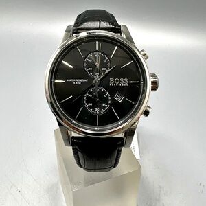 Hugo Boss Jet Black Leather Strap Mens Watch
